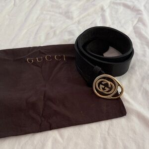 Gucci Black Belt with Gold GG Buckle